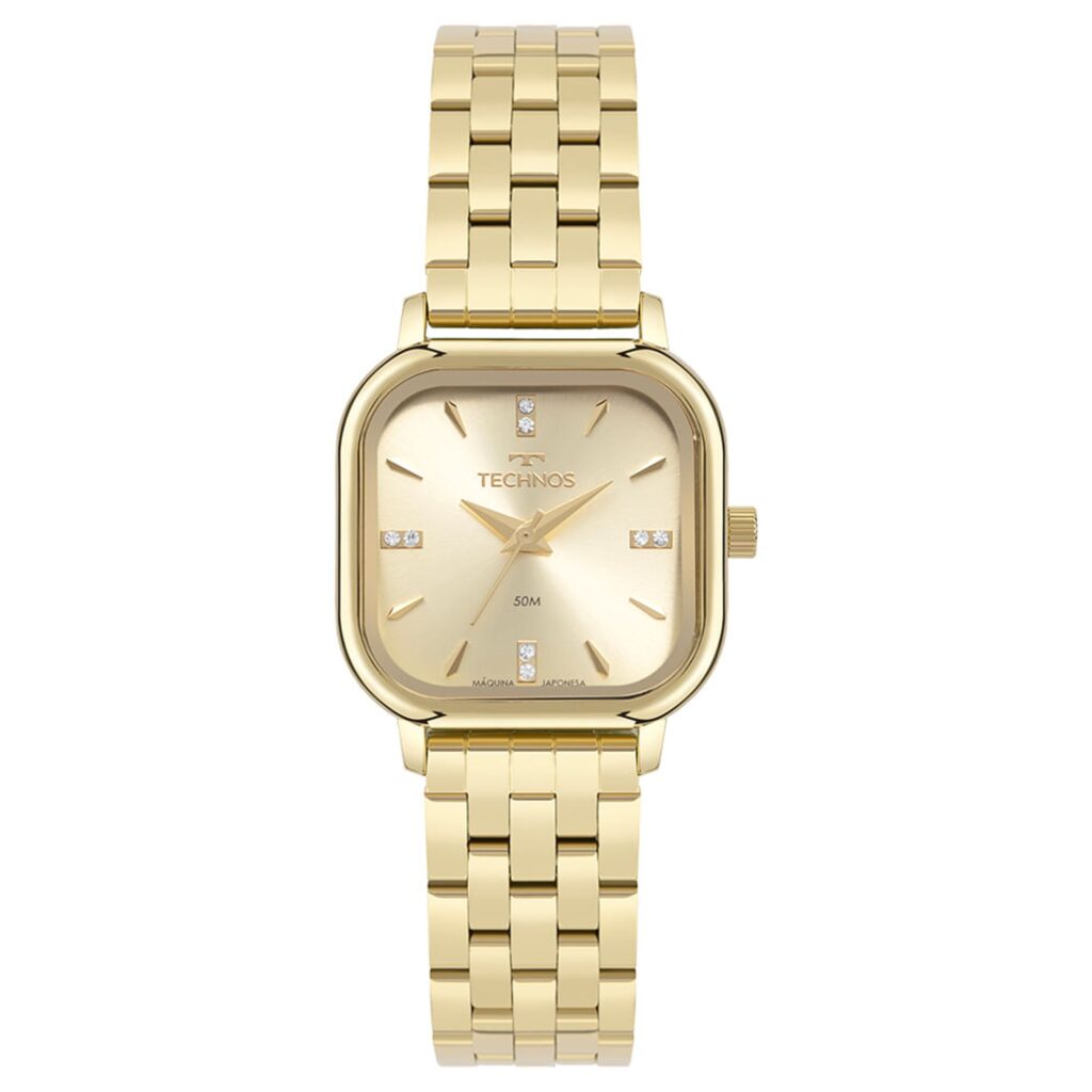 Relógio Technos Mini quadrado feminino dourado- GL32BB/1D