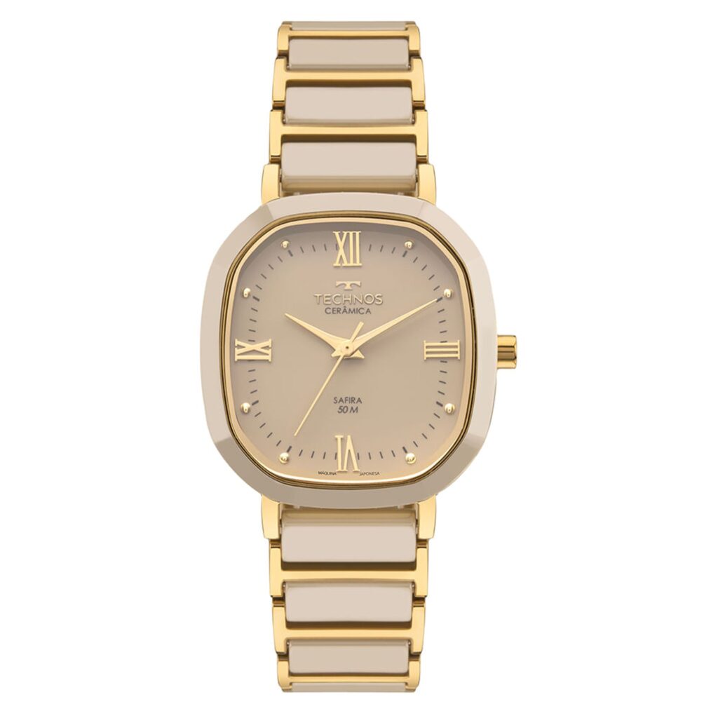 Relógio Technos feminino cerâmica Bege com dourado-2035NER/ 1X