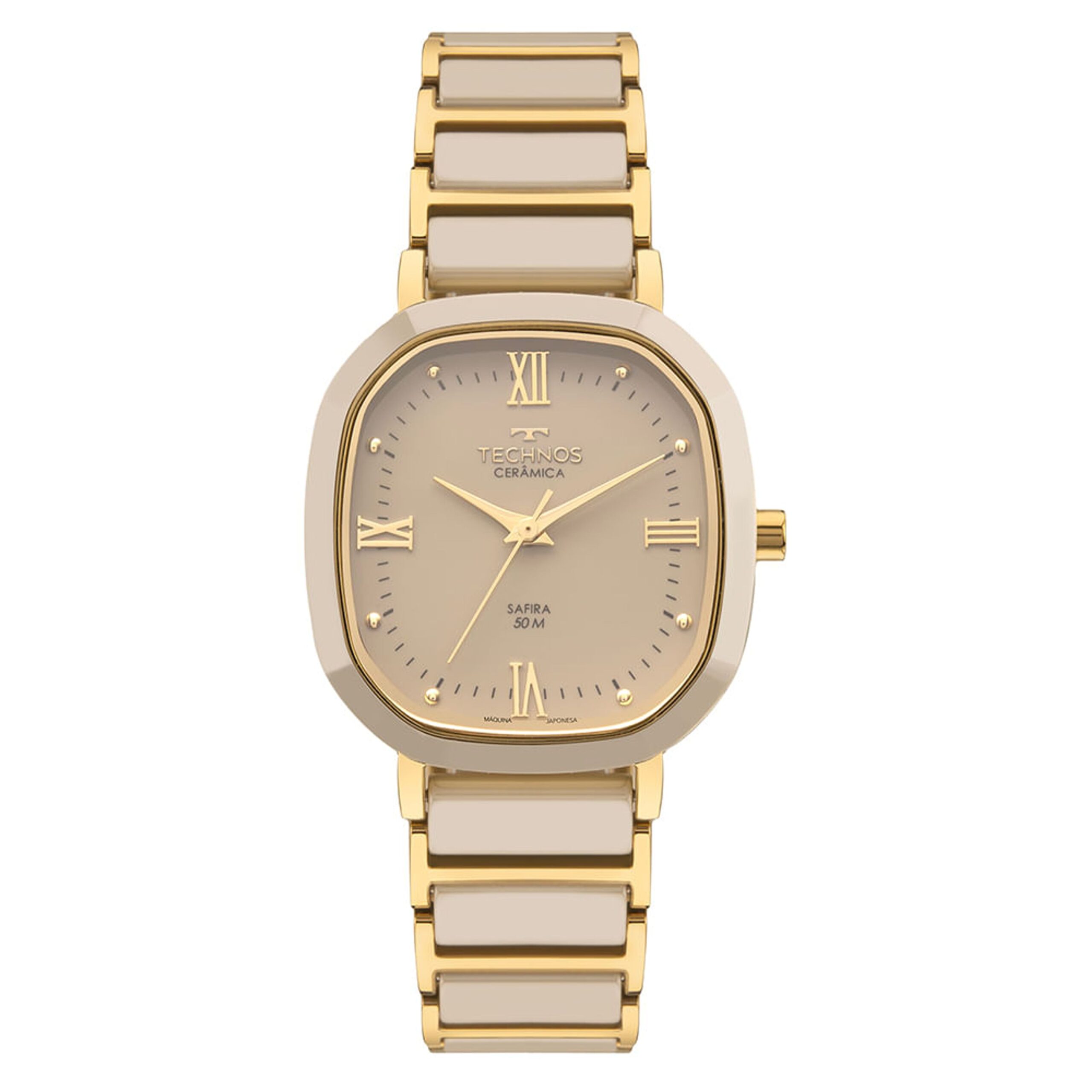 Relógio Technos feminino cerâmica Bege com dourado-2035NER/ 1X
