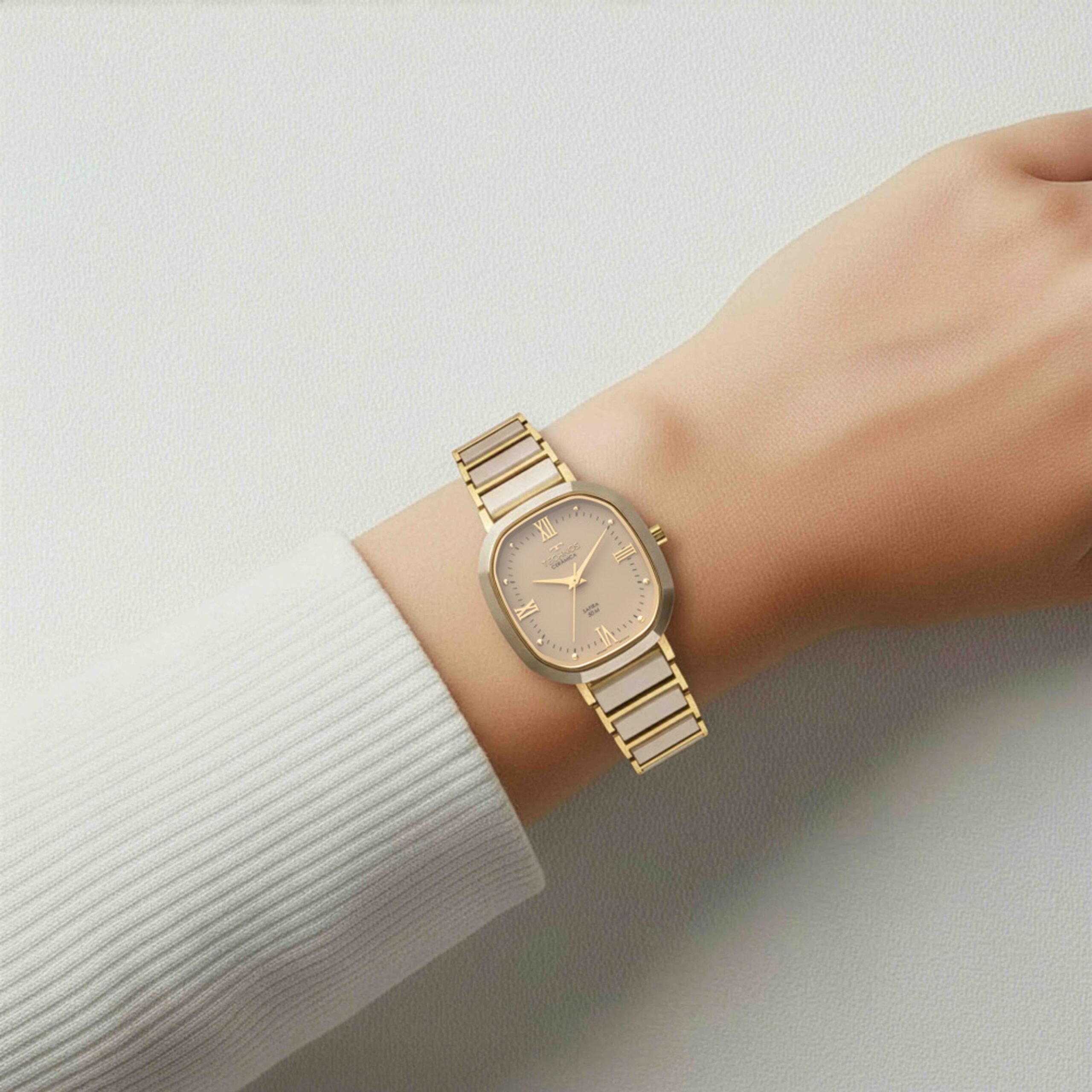 Relógio Technos feminino cerâmica Bege com dourado-2035NER/ 1X - Imagem 4