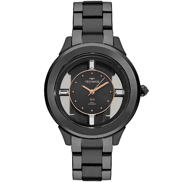 Relógio Technos feminino Crystal preto- F03101AC-4P