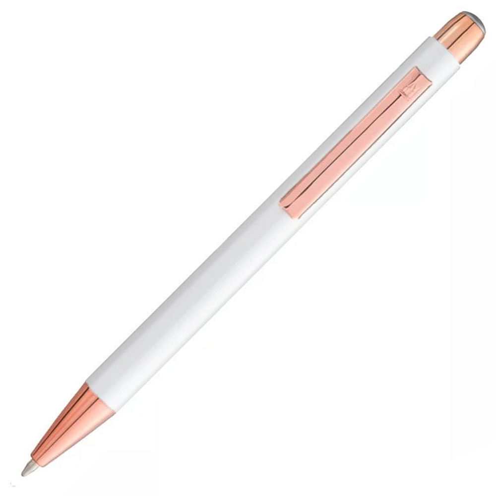 Caneta Crown Cooper branca c/rose metal esferográfica- DI11008B