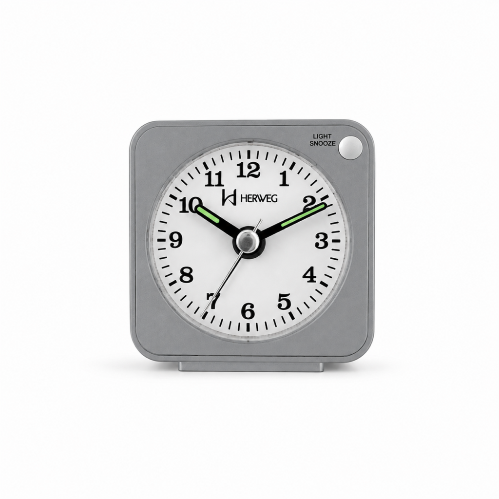 Relógio Despertador Herweg quadrado mini quartz,cinza- 2510