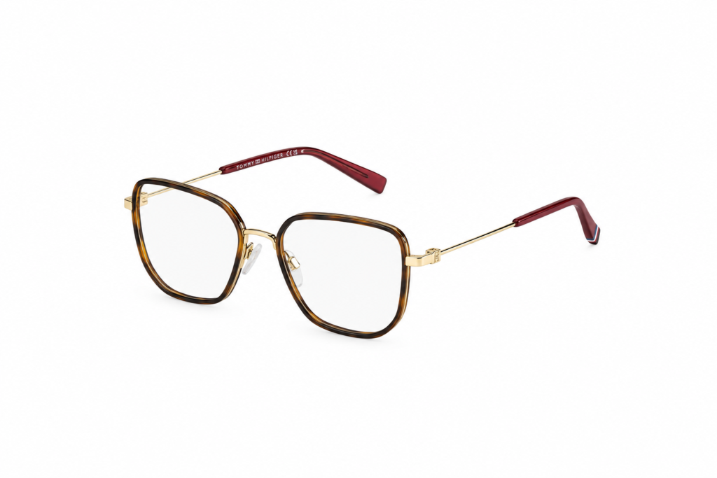 Óculos Receituário Tommy Hilfiger quadrado metal marrom feminino- TH2057