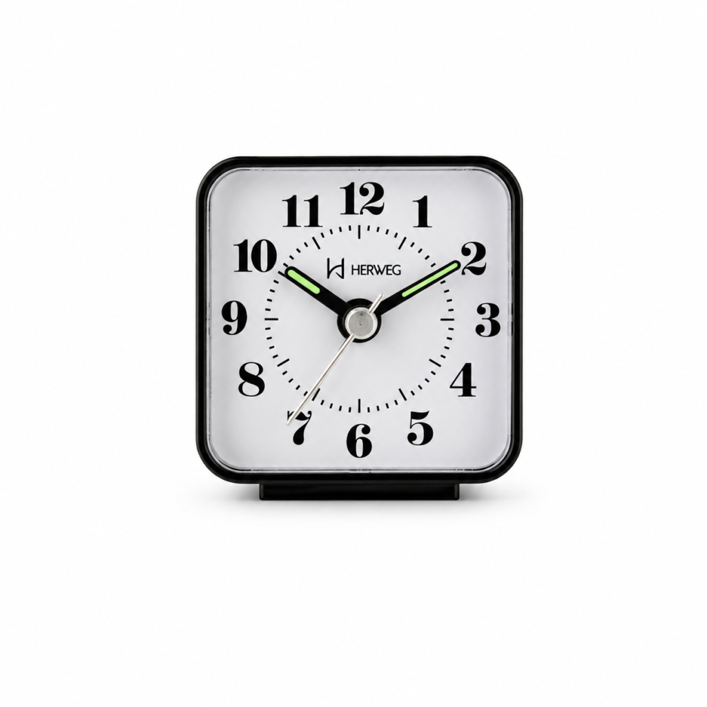 Relógio Despertador Herweg quadrado mini quartz,preto- 2504