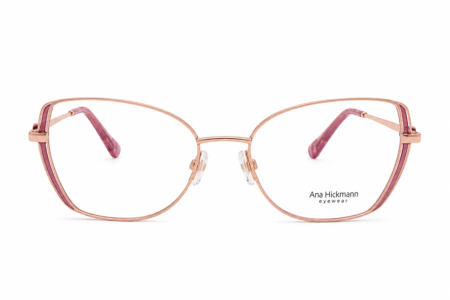 Óculos Receituário Ana Hickmann quadrado metal dourado com rosa feminino- AH1041 07A - Imagem 2