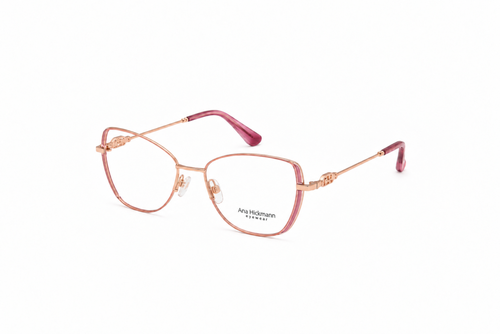 Óculos Receituário Ana Hickmann quadrado metal dourado com rosa feminino- AH1041 07A