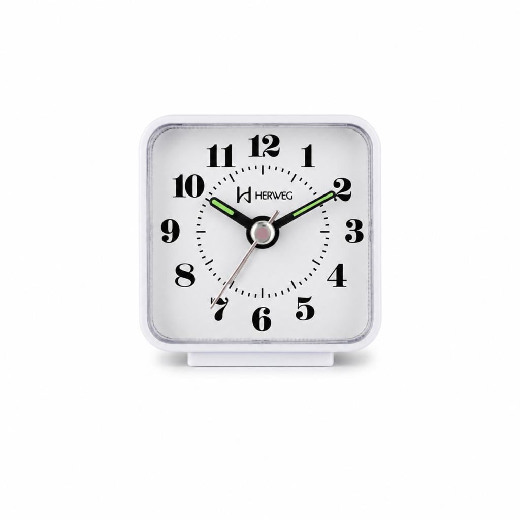 Relógio Despertador Herweg quadrado mini quartz,branco- 2504