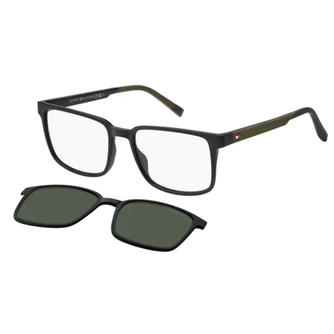 Óculos Clip-On Tommy Hilfiger Sporty verde e preta masculina -TH2145/CS