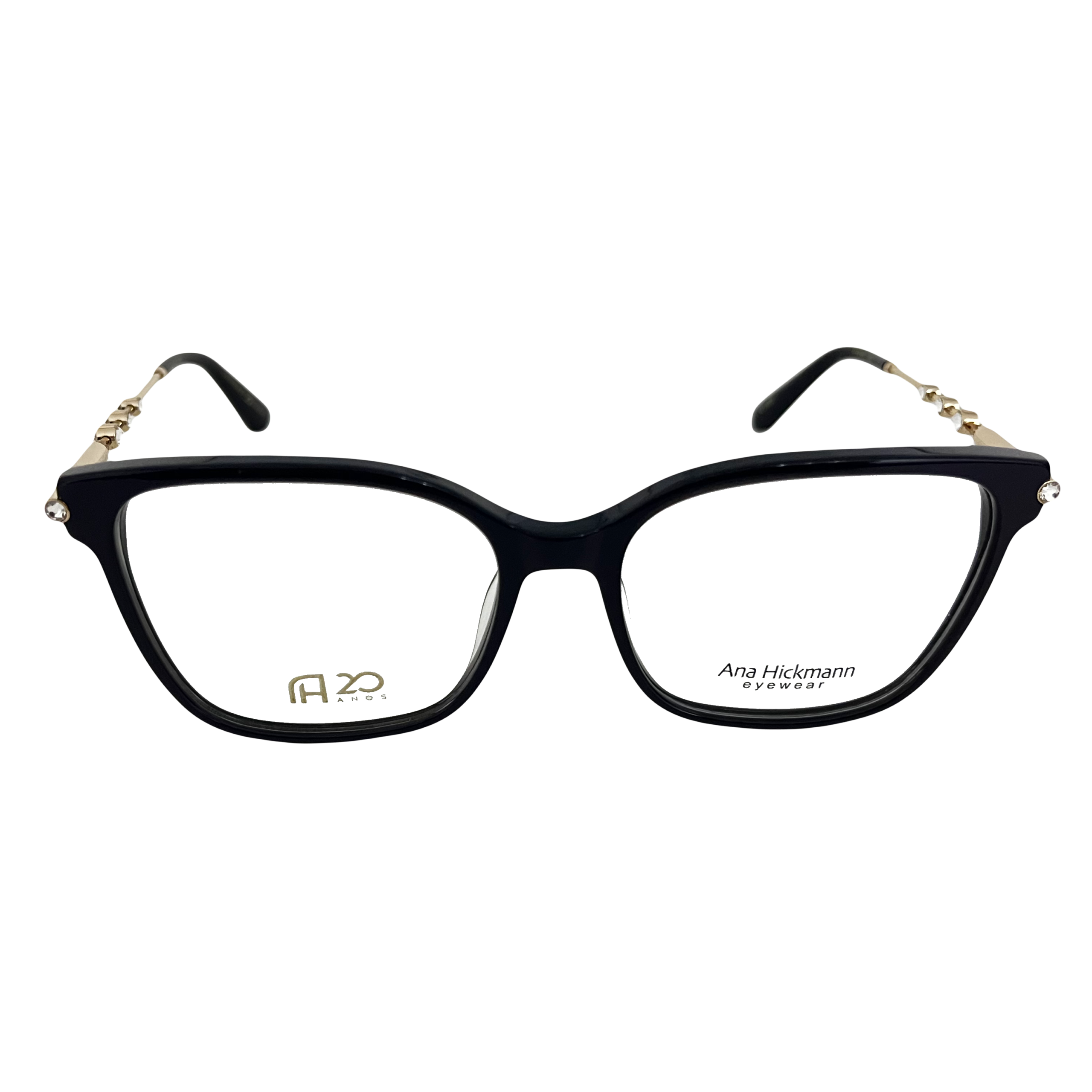 Óculos Receituário Ana Hickmann acetato preto c/pedras - AH60059 A02 - Imagem 2