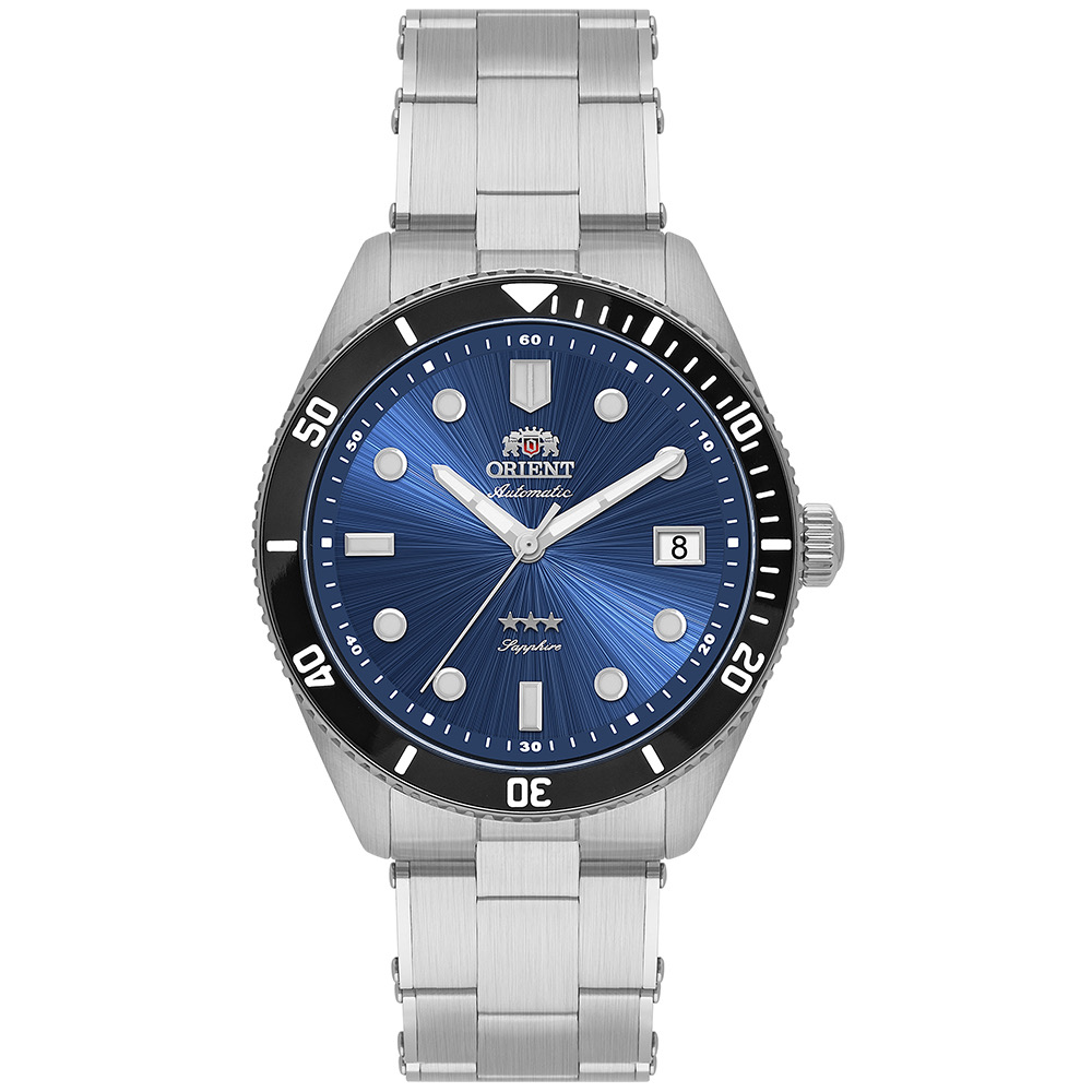 Relógio Orient Automático Sport Sea prata com fundo azul-NH3SS016