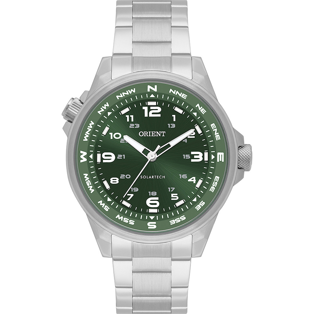 Relógio Orient SolarTech Neosports analógico prata com verde masculino-MBSS0017