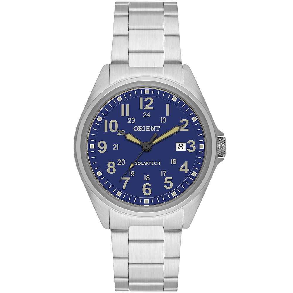 Relógio Orient SolarTech Analógico prata com azul masculino- MBSS1492