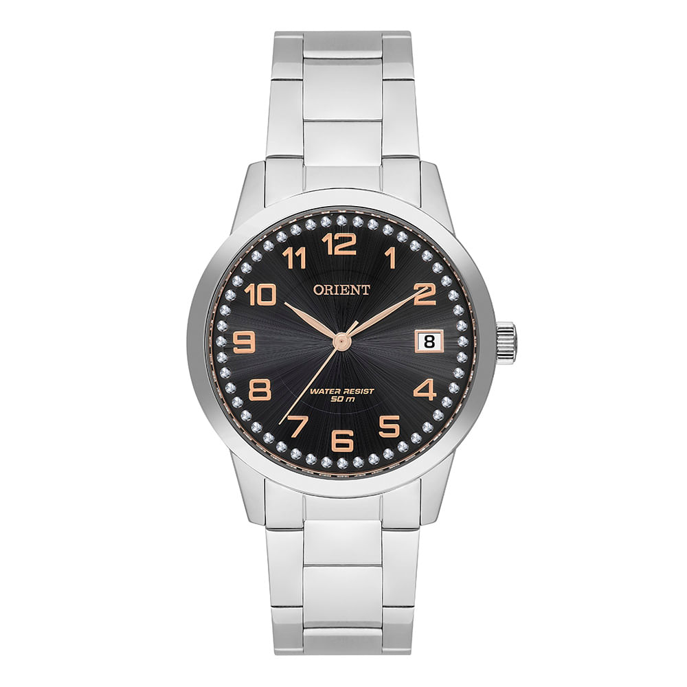 Relógio Orient Eternal analógico prata com preto feminino- FBSS1192