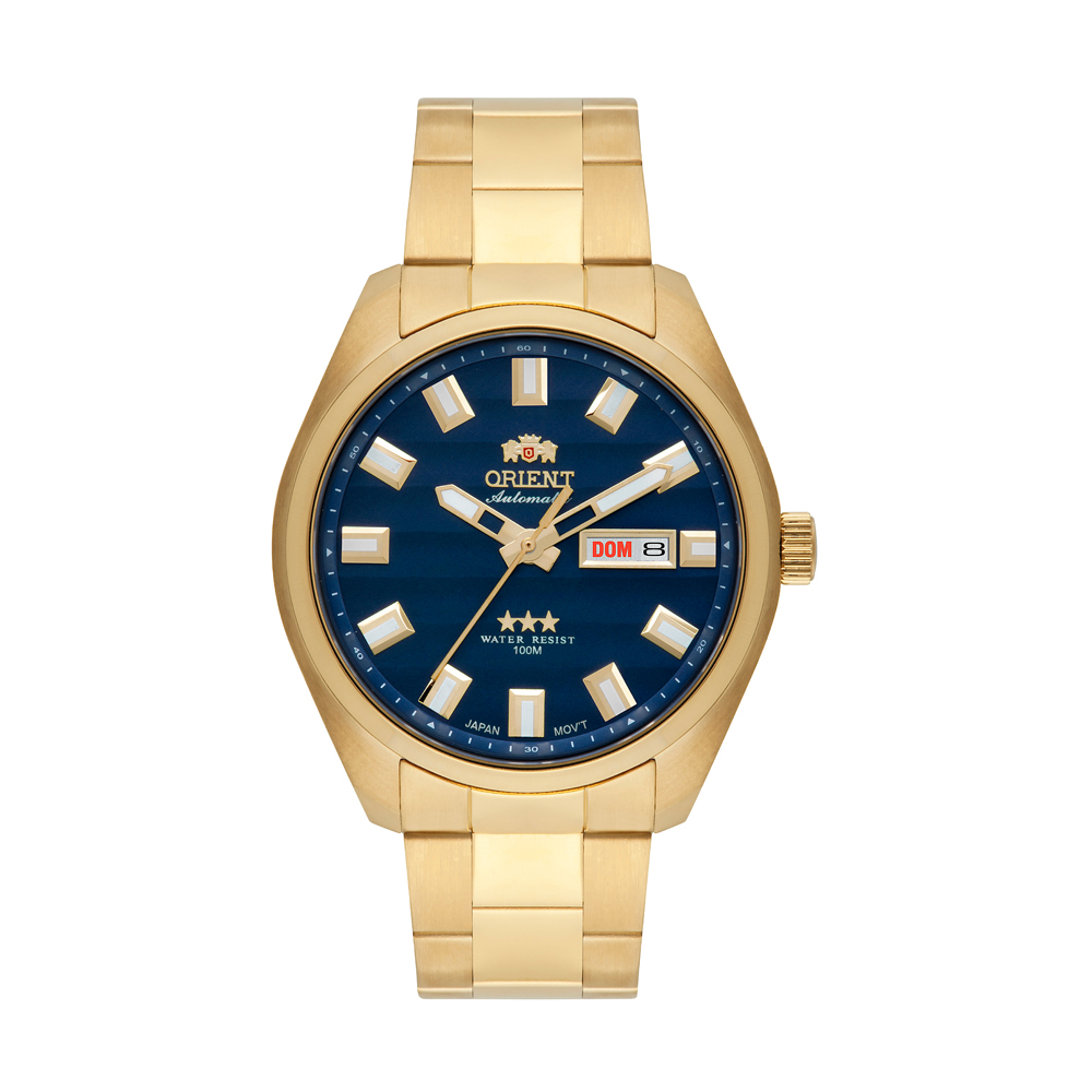 Relógio Orient Automático dourado com mostrador azul masculino- 469GP076NH