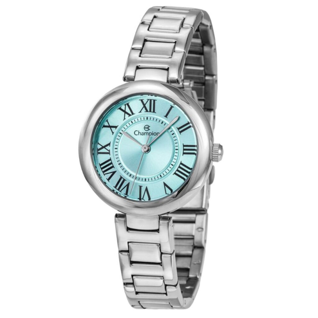 Relógio Champion Analógico Clássico verde tiffany com prata feminino- CF26151F