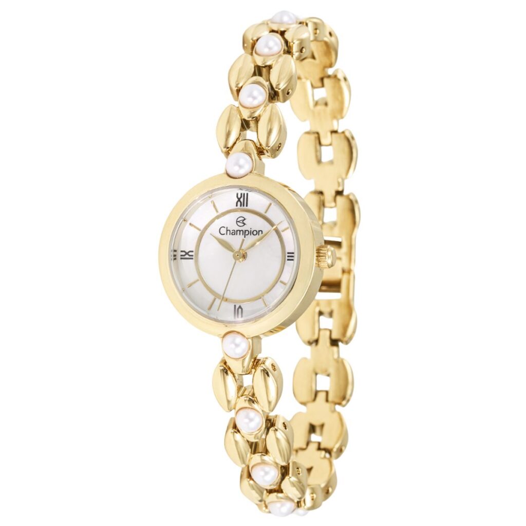 Relógio Champion Analógico com pérolas dourado feminino -CF25787H