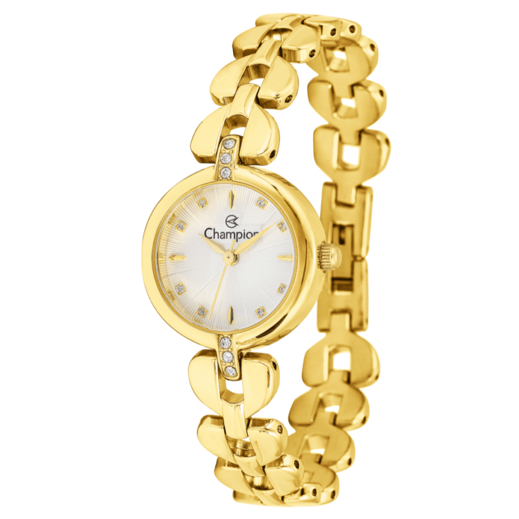 Relógio Champion Analógico Clássico Mini pulseira trabalhada dourado feminino-CF25429H