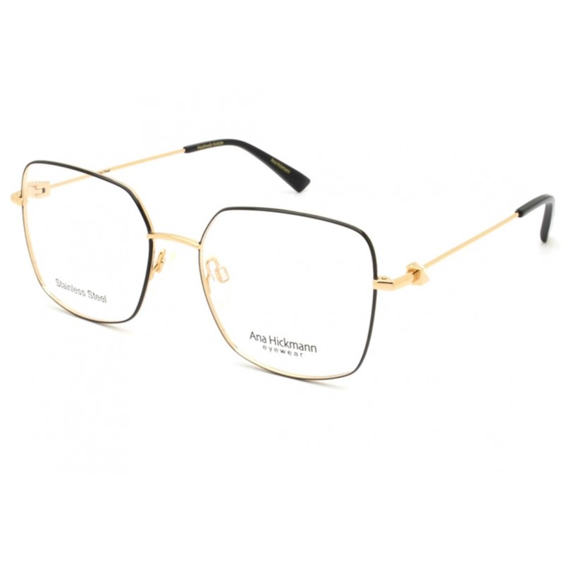 Óculos Receituário Ana Hickmann Livia 3 quadrado metal dourado com preto feminino-AH10053 09A