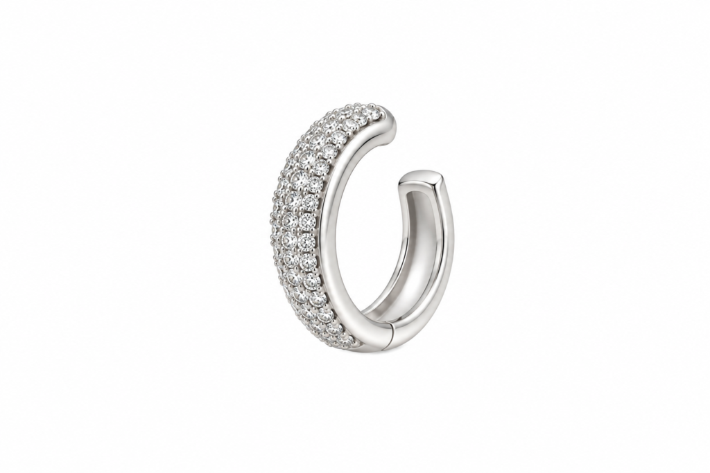 Piercing de Pressão meio cravejado Prata 925k com Ródio- 29922