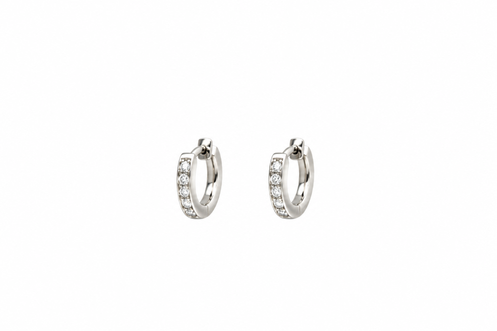 Brinco de Argola Tulipa meio Cravejada Prata 925k- 425035