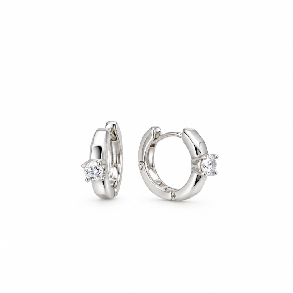 Brinco de Argola lisa tradicional com pedra de zircônia Prata 925k- 0219093