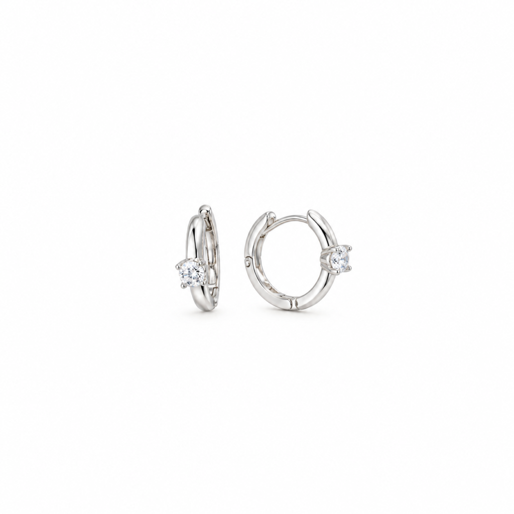 Brinco de argola lisa fina com pedra de zircônia Prata 925k- 237851