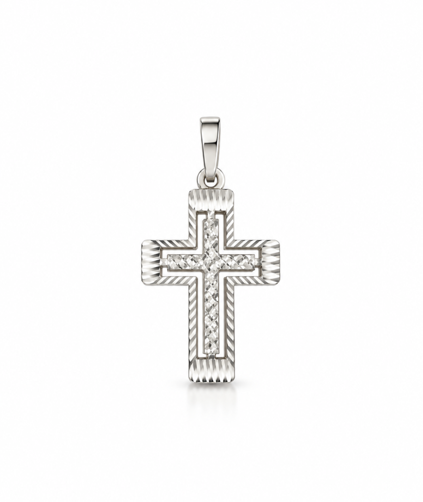 Pingente Crucifixo facetado com trabalhado 3D Prata 925k- 1112345