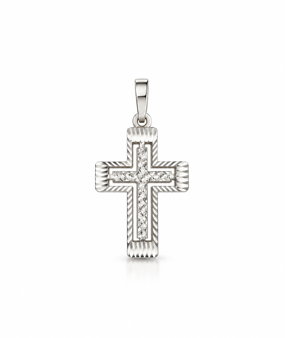Pingente Crucifixo facetado com trabalhado 3D Prata 925k- 1112345