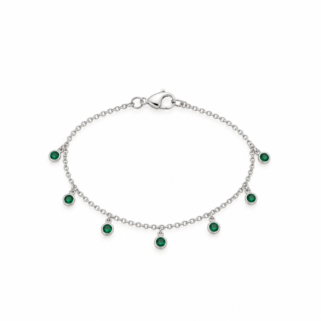 Pulseira Elos mini Tiana com 8 pedras de zircônias verdes Prata 925k- 96904