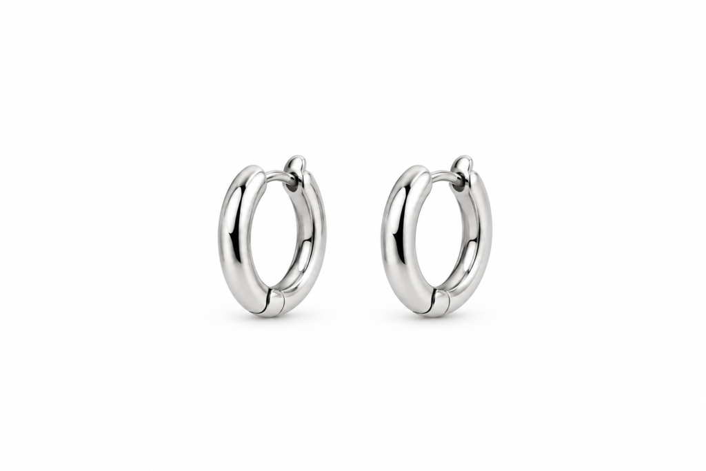 Brinco de Argola lisa baulada por fora Prata 925k- 74421