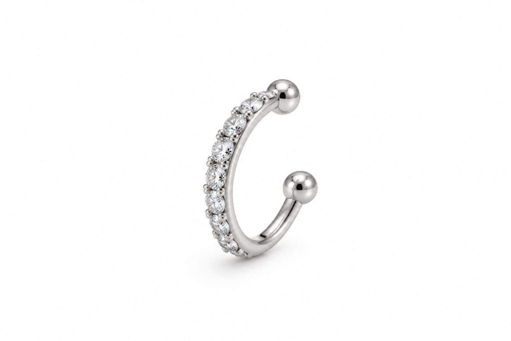 Piercing de Pressão simples com pedras Prata 925k com Ródio- 29921