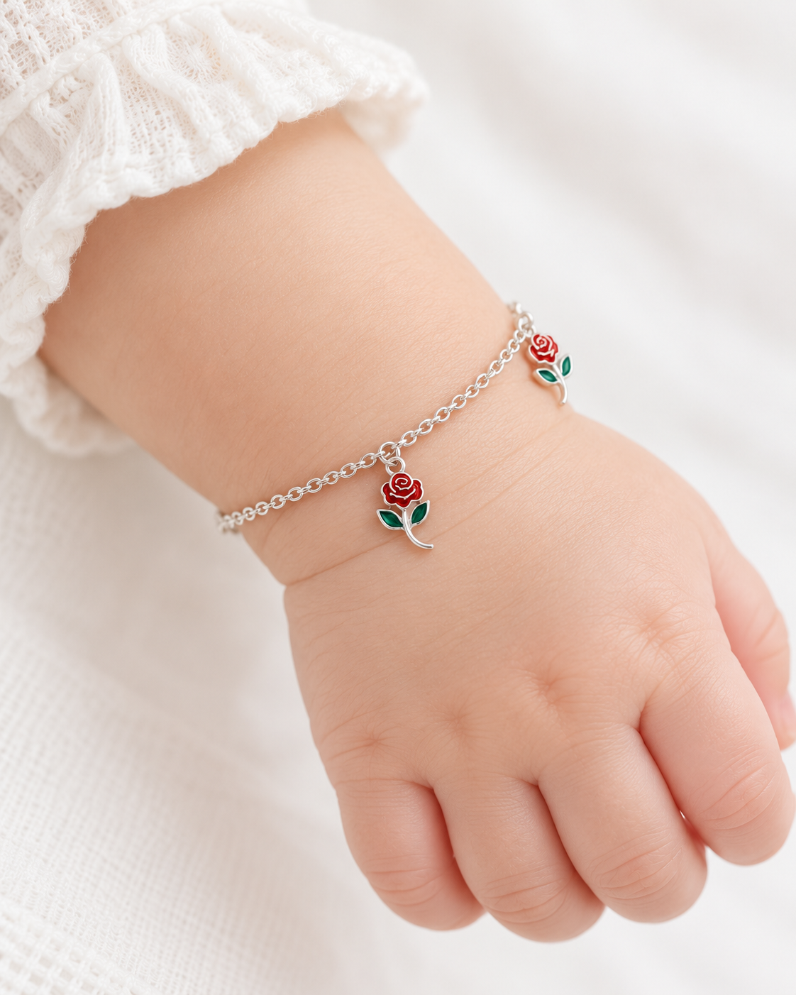 Pulseira Infantil Portuguesa com 2 pingentes de rosas Prata 925k- 101898 - Imagem 2