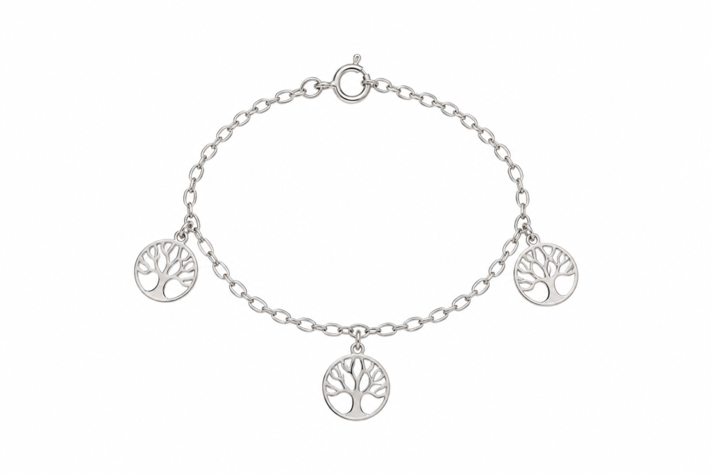 Pulseira Concha com 3 medalhas vazadas de árvore da vida Prata 925k- 80446