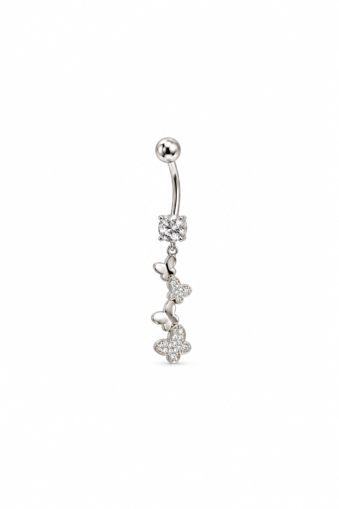 Piercing para umbigo com pingente pêndulo de borboleta Prata 925k- 74261