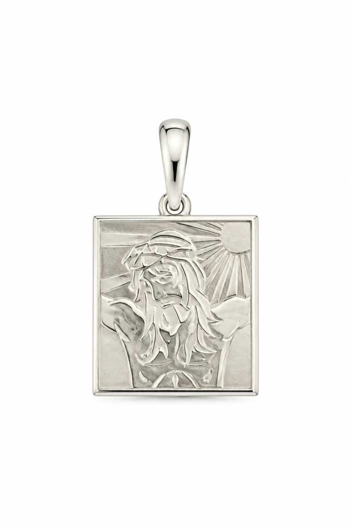 Pingente Placa com imagem religiosa feita a laser Prata 925k- 80590