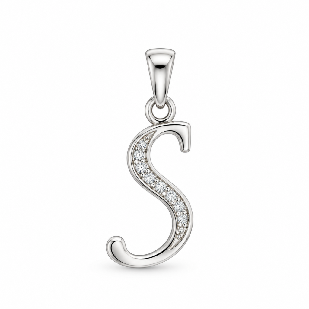 Pingente Letra S com pedras de zircônia Prata 925k- 88060
