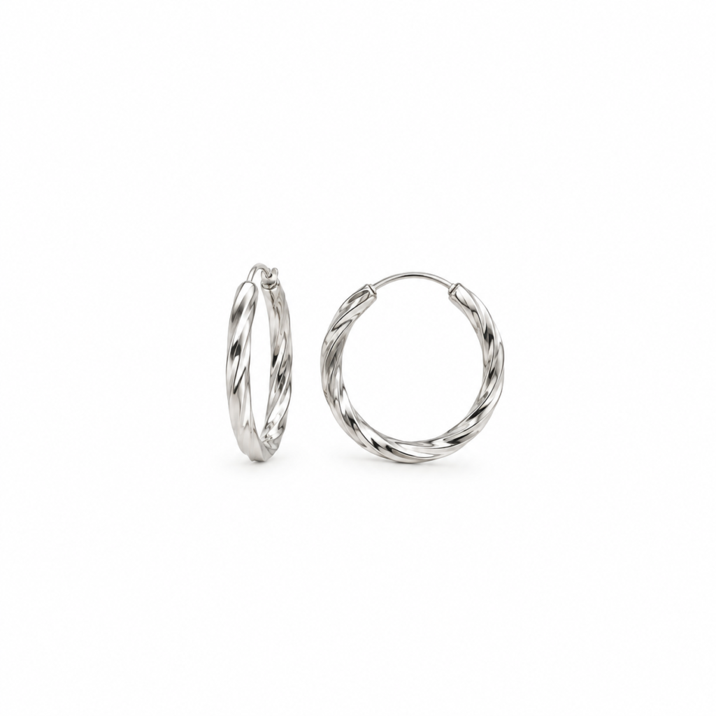 Brinco de Argola Torcida fina Prata 925k- 468079