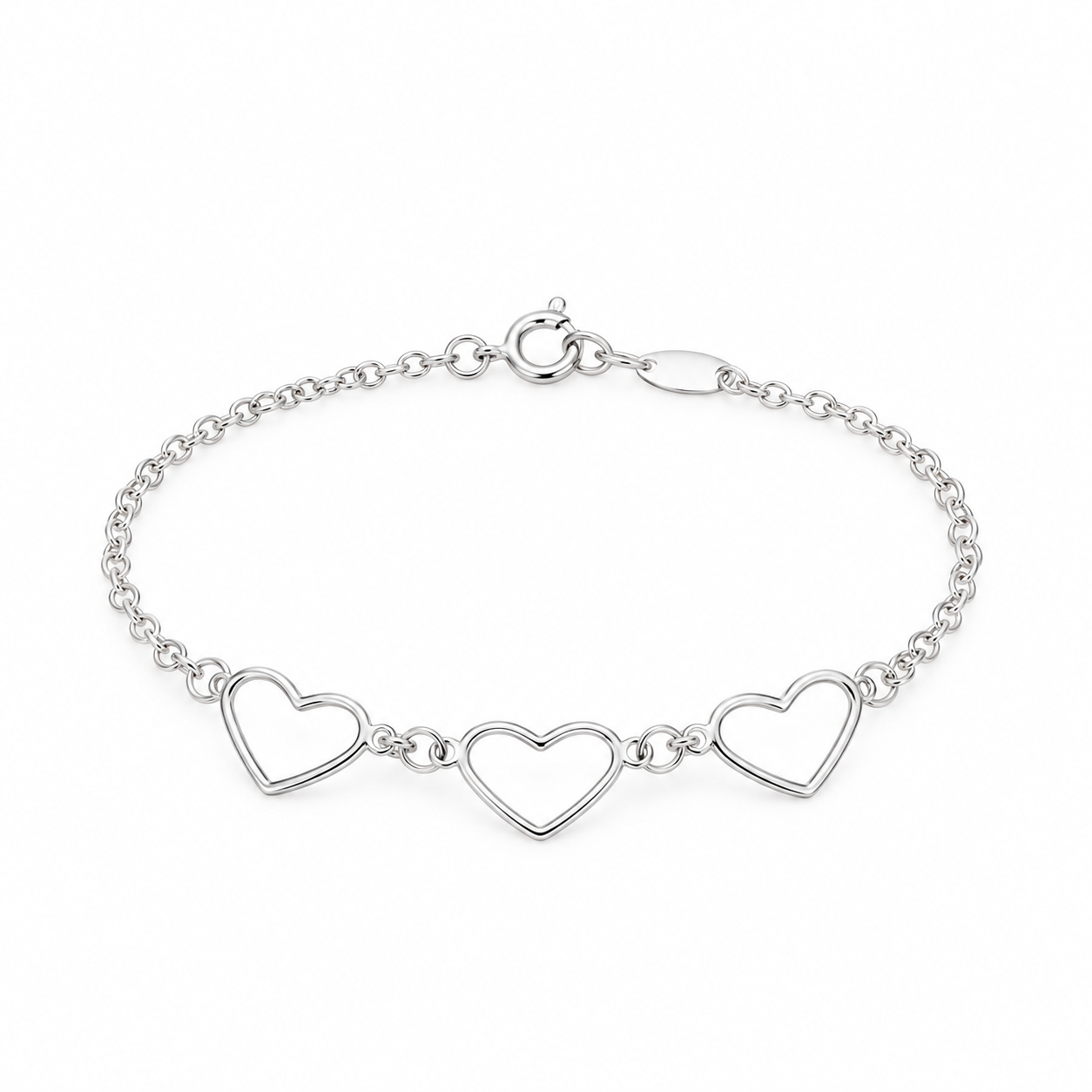 Pulseira portuguesa mini com 3 corações vazados Prata 925k- 69820100