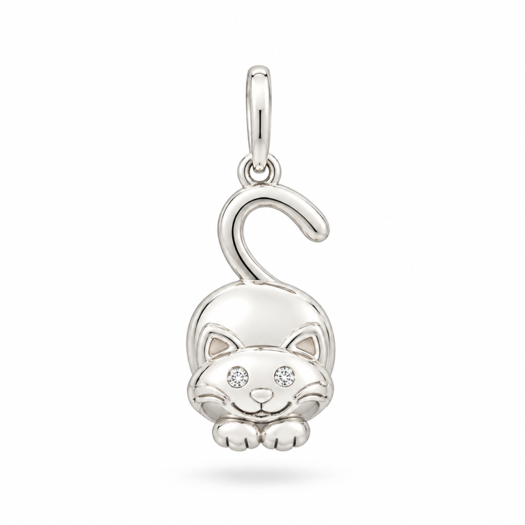 Pingente Gato com olhos de zircônia Prata 925k- 62725