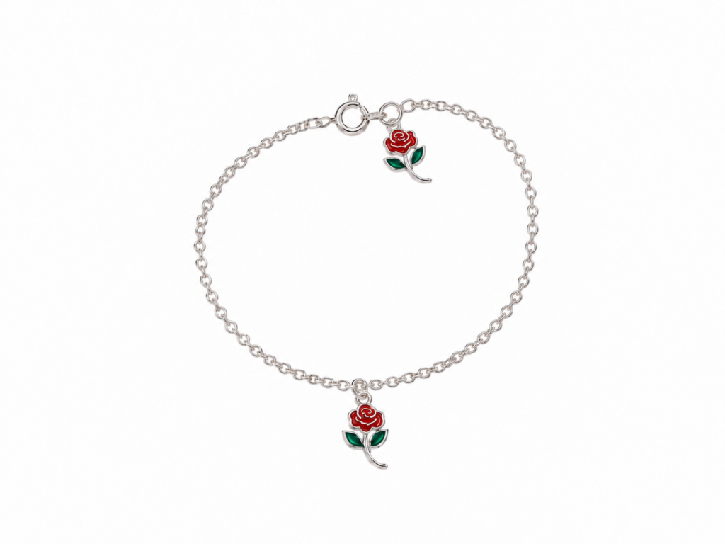 Pulseira Infantil Portuguesa com 2 pingentes de rosas Prata 925k- 101898
