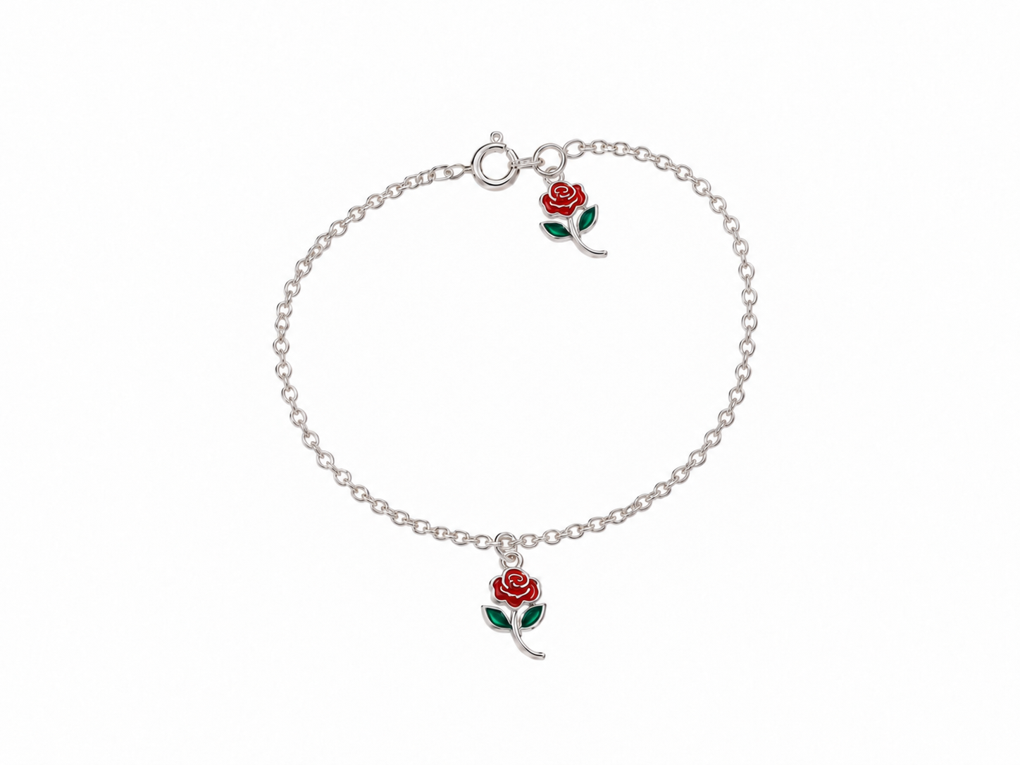 Pulseira Infantil Portuguesa com 2 pingentes de rosas Prata 925k- 101898