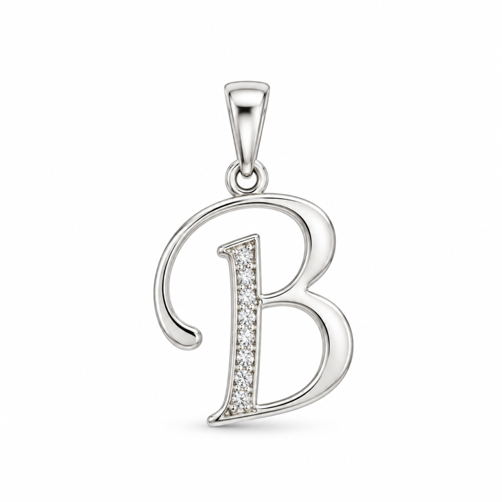 Pingente Letra B grande com pedras de zircônia Prata 925k- 88046