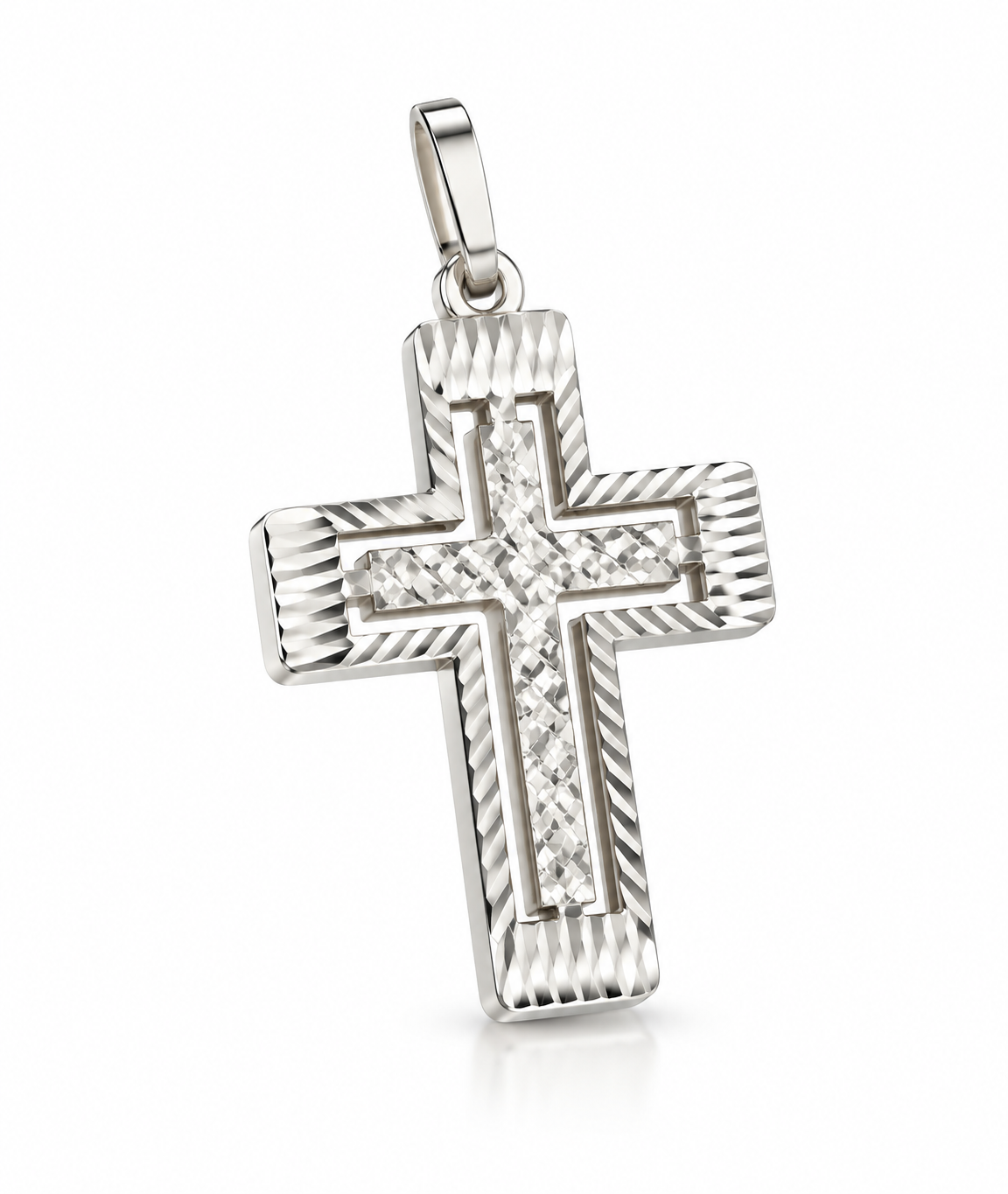 Pingente Crucifixo facetado com trabalhado 3D Prata 925k- 1112345 - Imagem 3