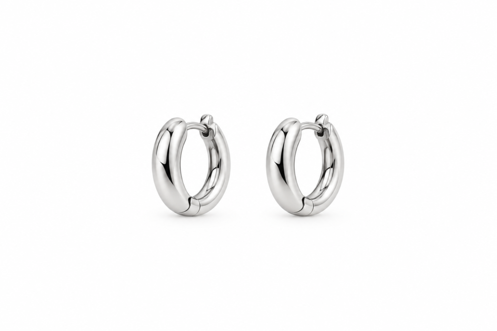 Brinco de Argola Click liso arredondado Prata 925k- 260243