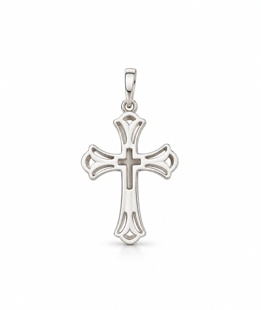Pingente Crucifixo com trabalhado vazado Prata 925k- 108003