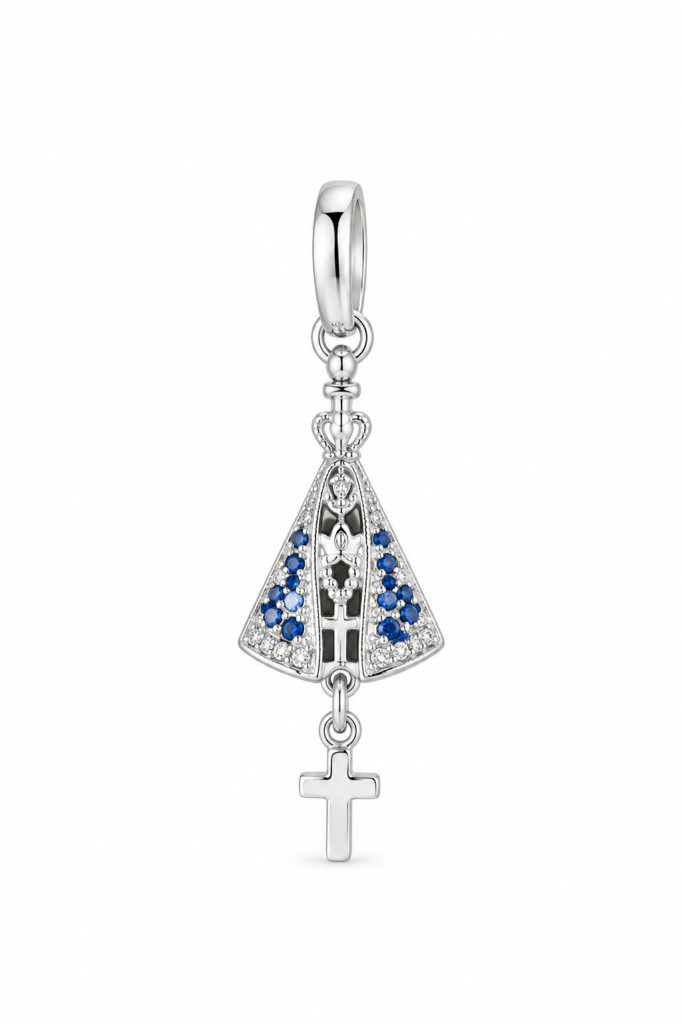 Pingente pêndulo Nossa Senhora com pedras de zircônia colorida- 107976