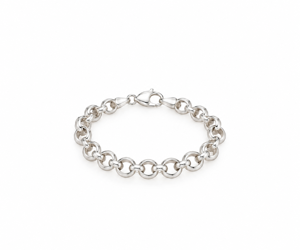 Pulseira Portuguesa elos grandes vazados Prata 925k- 36894