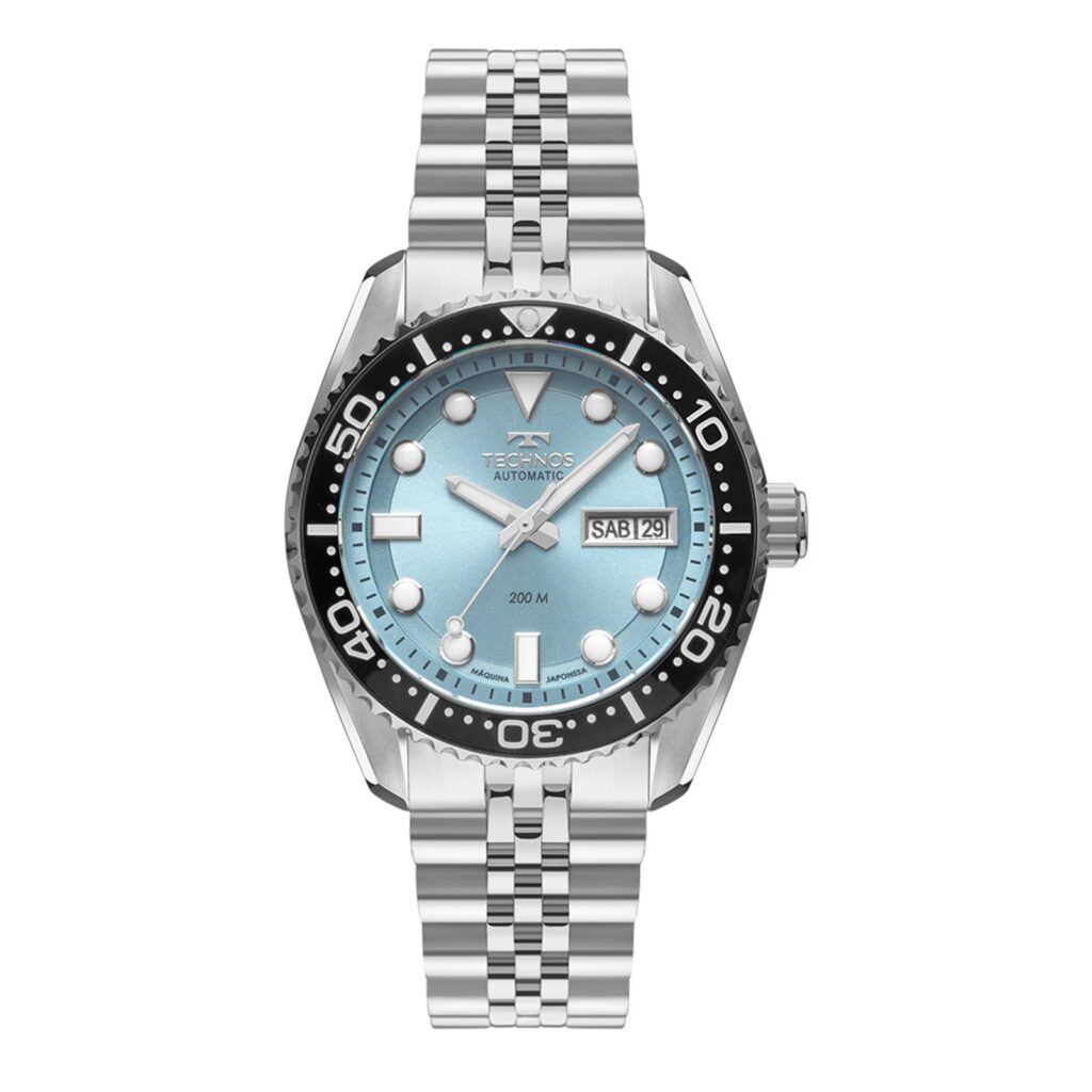 Relógio Technos Automatico Diver Prata com fundo azul- 8205QA/1A